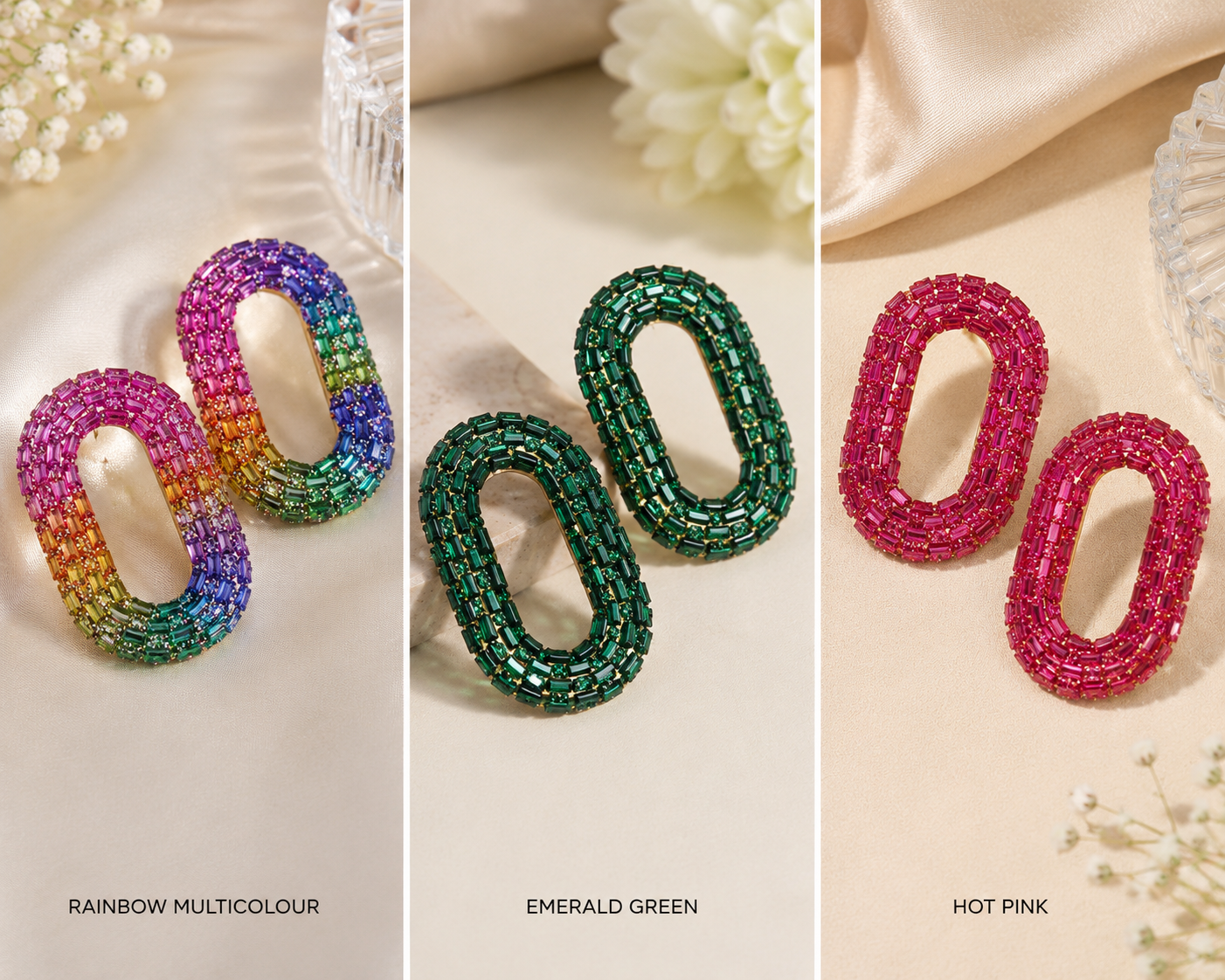 Crystal Oval Statement Earrings